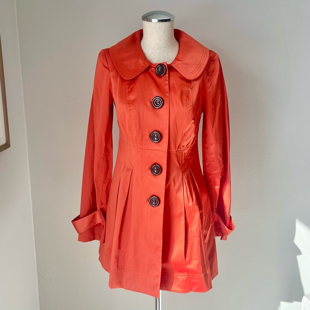 90s/2000s orange satin shine vintage collar trench coat